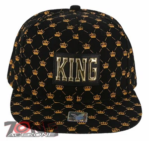 NEW! MULTIPLE CROWN KING LEATHER PATCH FLAT BILL SNAPBACK BASEBALL CAP HAT BLACK - Picture 1 of 4