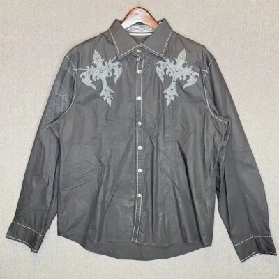 House Of Lords Shirt Men's 2XL Black Embroidered Grunge Cross Y2k Mall Goth  - Image 1 of 4