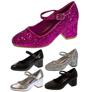 Girls Faux Leather Low Block Heel Party Shoes Mary Jane Kids Wedding Prom Size - Picture 1 of 254