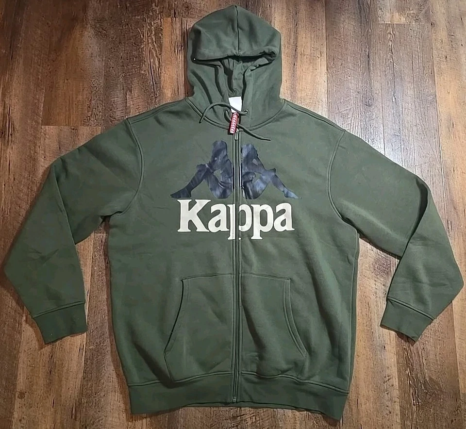 Mint! Vintage Kappa Hoodie Sweatshirt Sitting Logo Zip Up Forest Green 2XL XXL - Image 1 of 1