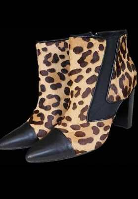 Donald J Pliner Blis Leopard Black Natural Calf Hair Ankle Heeled Boots size 8   - Image 1 of 4