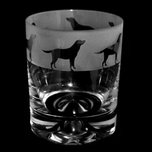 Animo Glass - SANDBLASTED FRIEZE WHISKY WHISKEY TUMBLER GLASS - Labrador - Picture 1 of 2