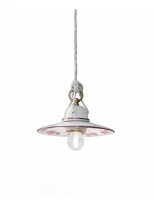 Hanging Classic Ceramic Decorated by Hand White And Pink 1 Light FL-210 - Picture 1 of 1