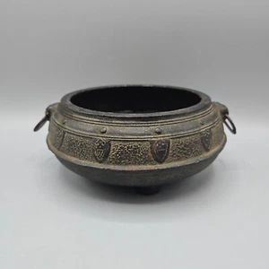 Vintage Cast Iron Asian Chinese Pot With Foo Lion Ring Handles, 3.5" Tall - Picture 1 of 10