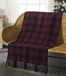 Cumberland Plaid Red Black Woven Throw 50x60 Farmhouse Decor - Picture 1 of 9