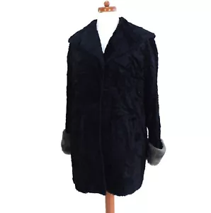 Womens Vintage 60s Black Faux Persian Lamb Wool Opera Style Coat Retro Indie 16 - Picture 1 of 5
