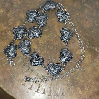 Mujer Western Southwest Silver Heart Chain Cinturón Ajustable a 41 Pulgadas Playa Foto 1 de 4