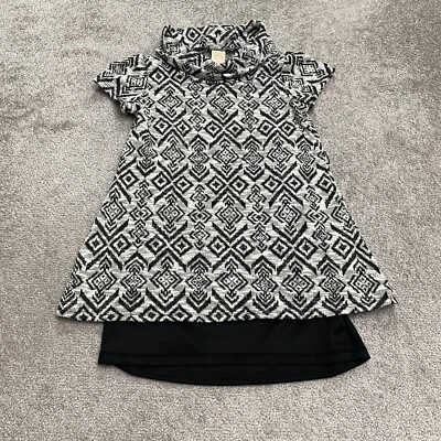 Vestido Suéter Gloria Desteñido Juniors Grande Negro Blanco Geométrico Cuello Capucha Azteca Foto 1 de 4