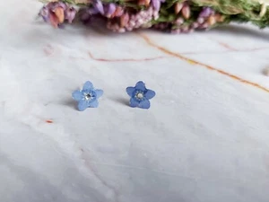 forget me not resin stud earrings, pressed flowers earrings, surgical steel post