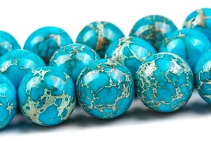 Cuentas de jaspe imperial de piedras preciosas redondas de sedimentos marinos azules de 12 mm - Imagen 1 de 4