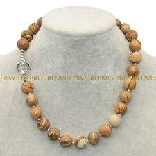 Natural Picture Jasper Round Gems Beaded Jewelry Necklace 8/10/12/14mm 16-54''