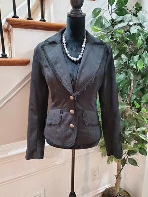 Chaqueta para mujer Newport News negra de poliéster manga larga de un solo pecho talla 14 Foto 1 de 4