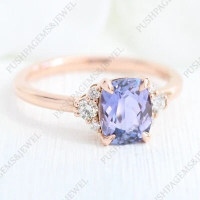 Anillo de plata de ley 925 8x6 mm corte cojín lavanda zafiro circonita cúbica Foto 1 de 4