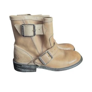John Fluevog Living Mona Pebbled Leather Engineer Boot Straps Boho Women 6 - Picture 1 of 14