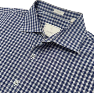 Todd Snyder Dress Shirt Mens 17 34/35 100s 2-Ply Cotton Blue Gingham Plaid - Picture 1 of 15