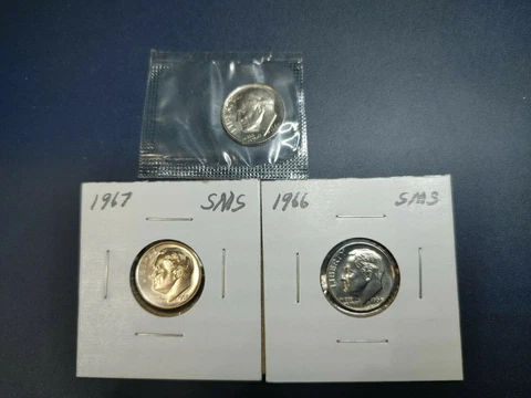 1965 1966 1967 SMS Roosevelt Dime 3 Coin Set.**FREE SHIPPING** Cover