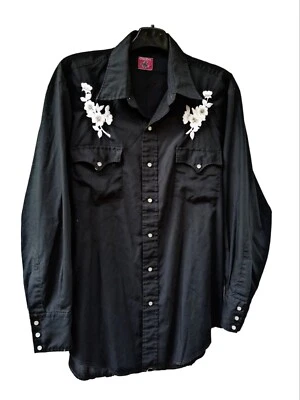 VTG 70’s Embroidered Pearl Snap Floral Western Shirt Chute#1 Rockabilly Rodeo L - Image 1 of 4
