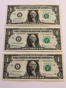 $1 dollar bills matching #s (3) lightly circulated. - Picture 1 of 2