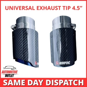 2X AKRAPOVIC EXHAUST TIPS 4.5" OUTLET BLUE & BLACK CARBON FIBRE UNIVERSAL - Picture 1 of 18
