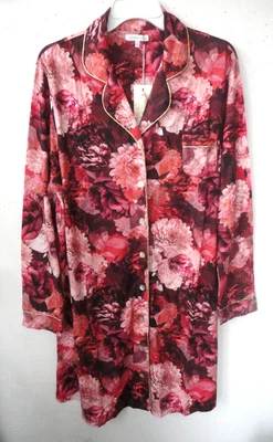 Johnny Was Womans L Sleep shirt ROSES ~ pima cotton modal notch collar NICE NWT - Image 1 of 4