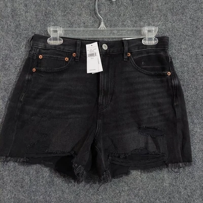 Pantalones Cortos American Eagle Para Mujer 6 Negros Años 90 Novio Envejecido Denim Largo Medio Foto 1 de 4