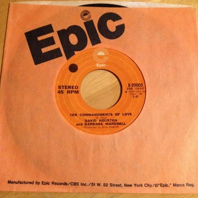 David Houston & Barbara Mandrell 45 Ten Commandments Of Love/Try A Little Harder - Image 1 of 3