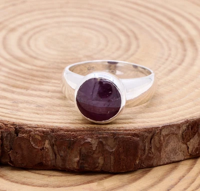 925 Argento Sterling Artigianale Naturale Lampeggiante Stella Rubino Anello Di - Immagine 1 di 4