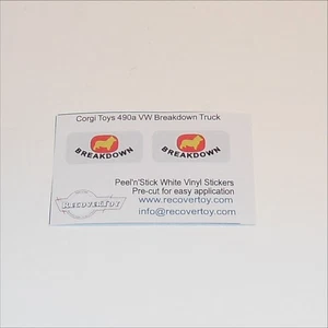 Corgi Toys 490a Volkswagen VW Breakdown Recovery Tow Truck Stickers - Picture 1 of 4