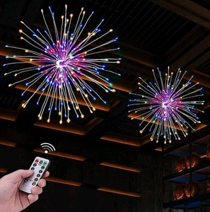 2 LED Lichterketten einzeln Feuerwerk geplatzt Batterie ferngesteuert hängend 120 LED - Bild 1 von 7