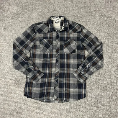 Vans Shirt Mens Large Plaid Cotton Cowboy Pearl Snap Western Blue Gray Orange - Image 1 of 4