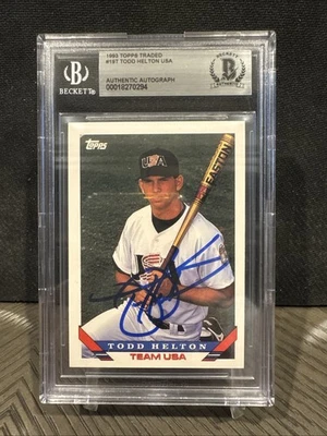 Topps Traded 1993 - Todd Helton #19T (RC) novato Beckett auténtico firmado automáticamente Foto 1 de 2