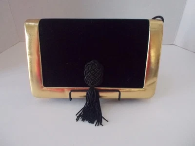 VTG LE REGALE Black Velvet w/ Gold Trim & Tassel Evening Shoulder Bag Purse - Image 1 of 4