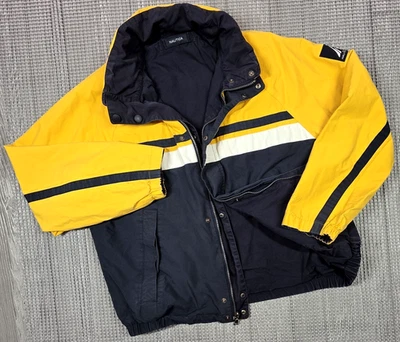 Vtg 90s NAUTICA Competition REVERSiBLE Zip Up MEN Blue Yellow JACKET Nx2000 Y2K - Image 1 of 4