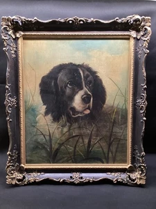 ANTIQUE, PORTRAIT OF A GUN DOG IN MARSH SIGNED WILLIAM HUNT. - Picture 1 of 14