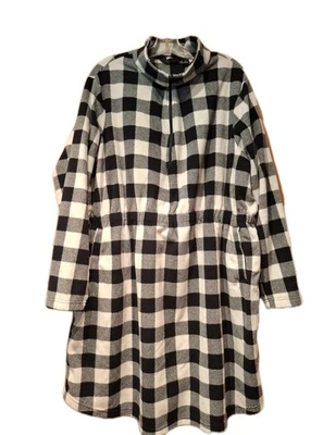 Lands' End 3x Bata de Vellón a Cuadros Grandes Blanco y Negro Hasta la Rodilla Media Cremallera Foto 1 de 4