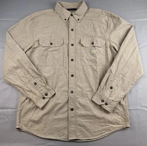 Carhartt Shirt Mens Medium Beige Chambray Loose Fit Button Up Workwear - Picture 1 of 7