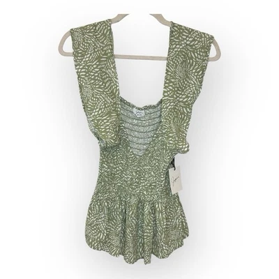 Regata Japna verde folha estampa babado babado S Boho feminina peplum nova com etiquetas - Imagem 1 de 4