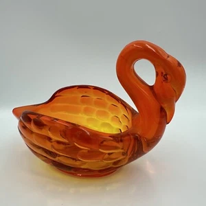 Vintage Viking Art Glass Swan In Amberina Dish 4.5” Tall 6” long - Picture 1 of 9