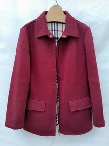 Burberry Wool Jacket Womens 10 Burgundy GEVELL Nova Check lining Made Spain EU42 - Picture 1 of 23