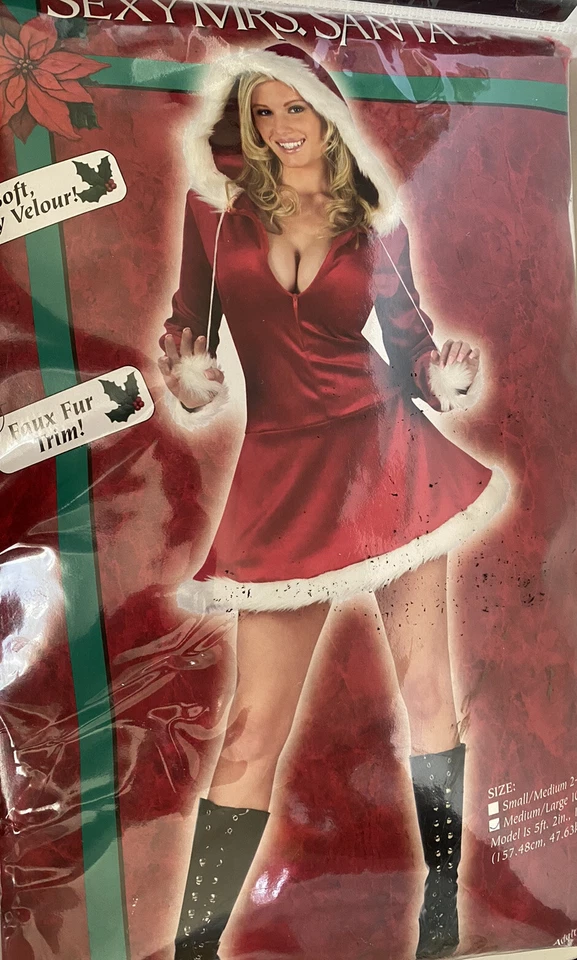 Sexy señora SANTA SUAVE SEXY TERCIOPELO IMITACIÓN PIEL RIBETE TALLA MEDIANA TALLA 10-14 NUEVO EN PAQUETE Foto 1 de 3