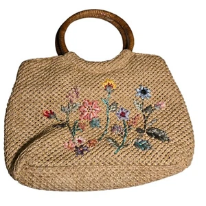 Mini borsa vintage Y2K boho bohemien tessuto perline fiore floreale manico superiore - Foto 1 di 9