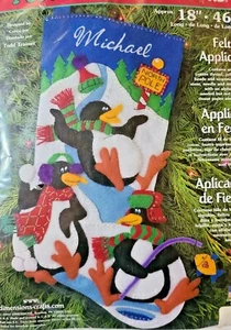 Dimensions Feltworks Playful Penguins Felt Embroidered Christmas Stocking #8093 - Picture 1 of 3