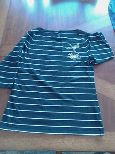 A New Day Women's 3/4 Sleeve Top Soft Black w/ White Stripes Size XL Flamingo - Picture 1 of 7