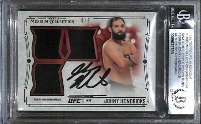 Tarjeta de rubí reliquia colección museo Topps UFC firmada por Johny Hendricks 2015 certificado de autenticidad BAS Foto 1 de 4