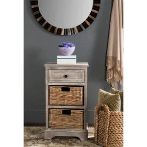SAFAVIEH Storage Side Table 15.9" x 13" x 27.6" Wood Rectangle White Wash Finish - Picture 1 of 5