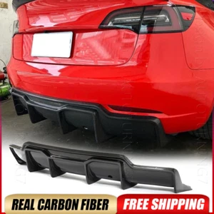 FOR 2017-2023 TESLA MODEL 3 REAL CARBON FIBER REAR BUMPER DIFFUSER LIP VALANCE - Picture 1 of 15
