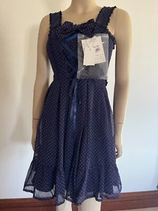 Japanese Metamorphose Navy Pink Star Flocked Dress Lolita Corset Lace Up Front - Picture 1 of 9