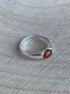 Amber Ring Size K L M N O P Q R S Sterling Silver 925 Oval Cognac - Image 1 of 4