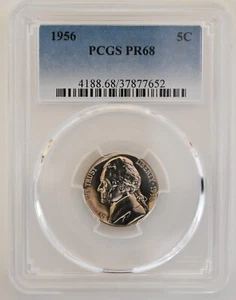 ONE OF PR68 1956 JEFFERSON NICKEL PCGS GRADED US 5C PROOF P-MINT EXACT COIN - Picture 1 of 6
