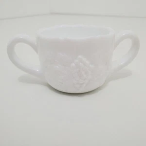 Milk Glass Grape Pattern Double Handle Cup / Sugar Bowl - Picture 1 of 9